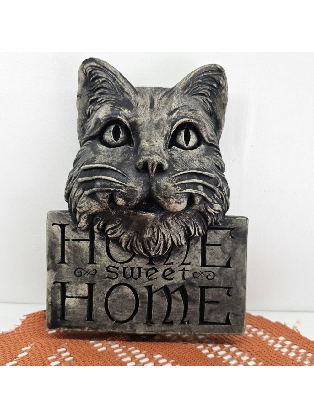 Cat Home Sweet Home Welcome Sign Concrete Garden plaque by George Carruth